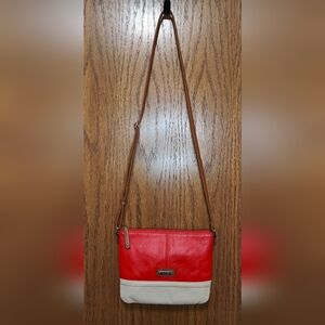 Women's Tignanello Red & Beige Leather Crossbody Purse